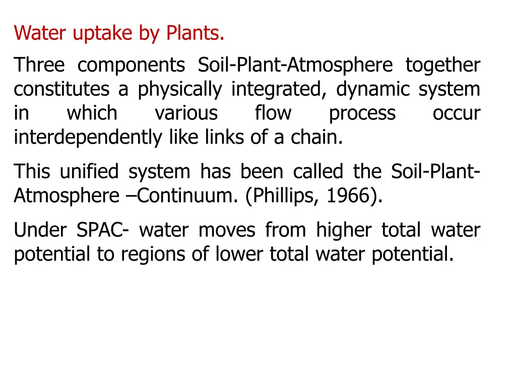 water uptake by plants three components soil