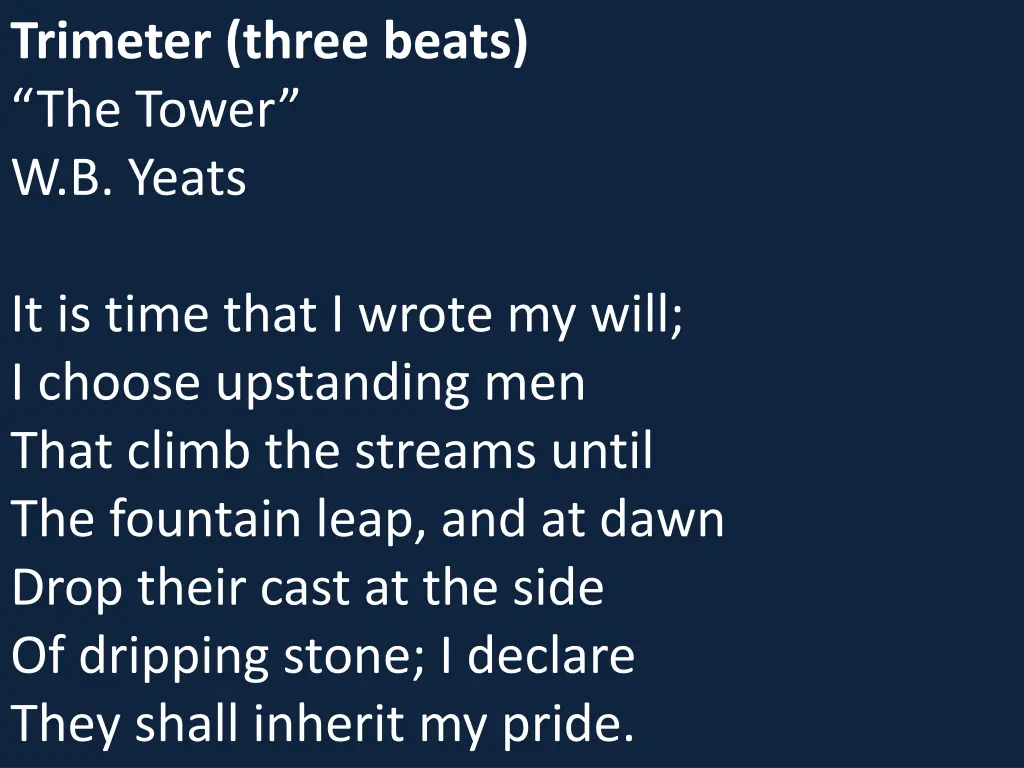 trimeter three beats the tower w b yeats