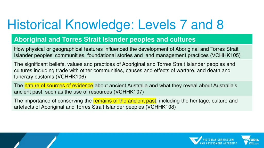 historical knowledge levels 7 and 8