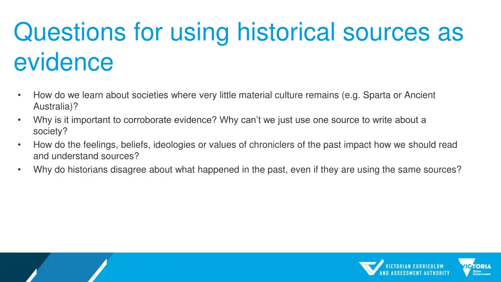 questions for using historical sources as evidence