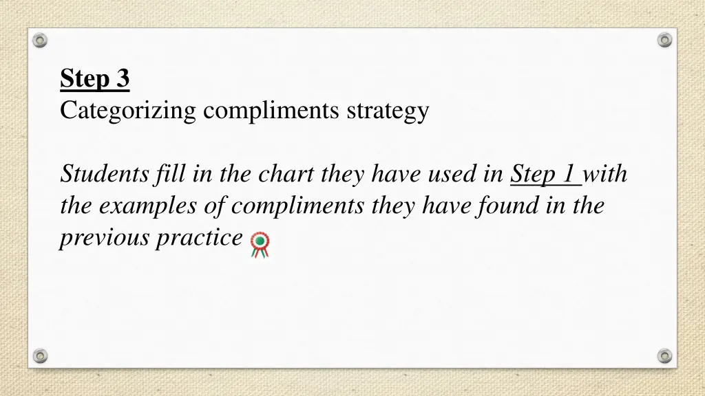 step 3 categorizing compliments strategy