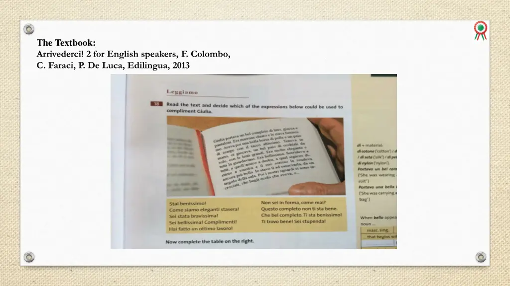 the textbook arrivederci 2 for english speakers