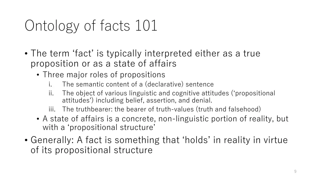 ontology of facts 101