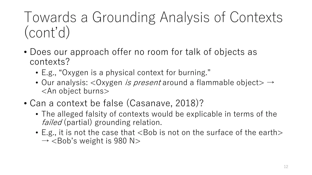 towards a grounding analysis of contexts cont d