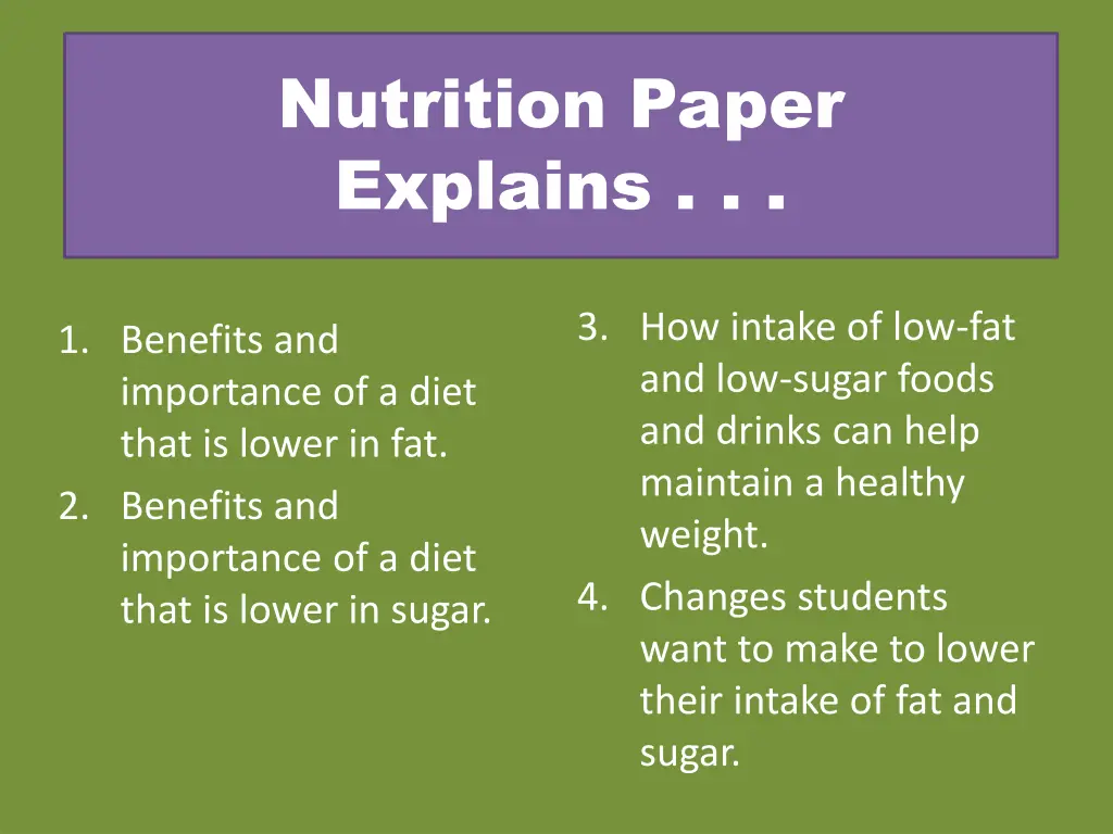 nutrition paper explains