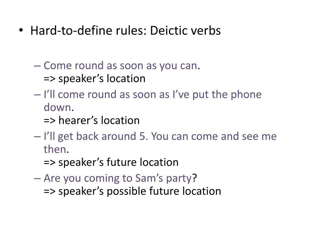 hard to define rules deictic verbs