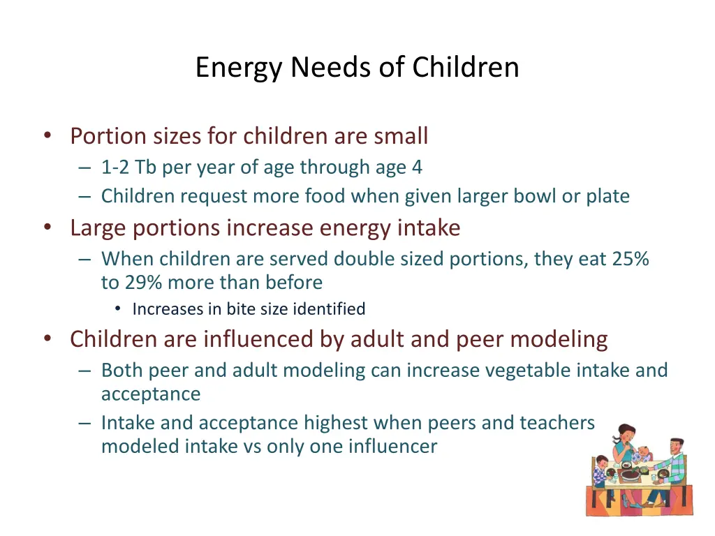 energy needs of children