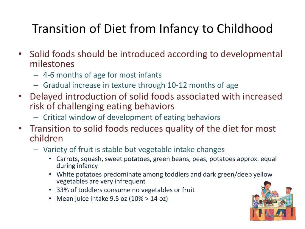 transition of diet from infancy to childhood