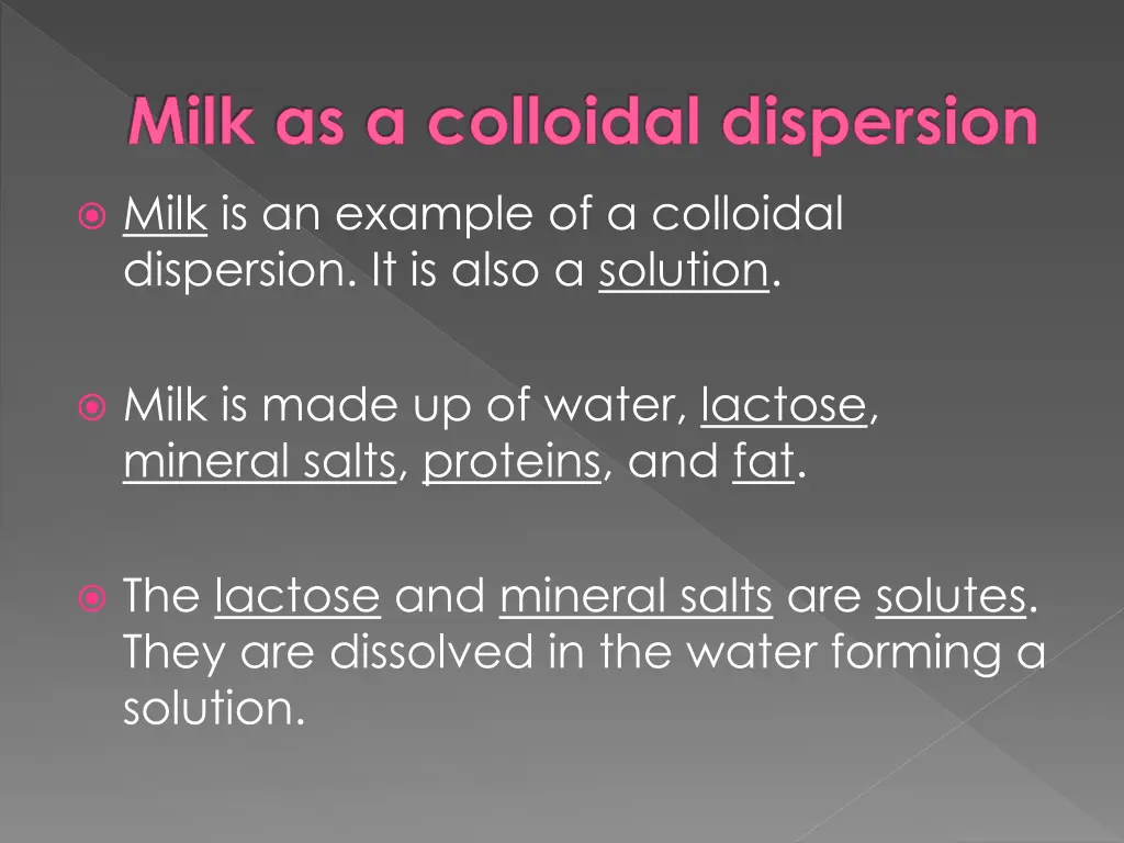 milk as a colloidal dispersion