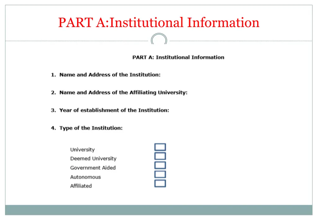 part a institutional information