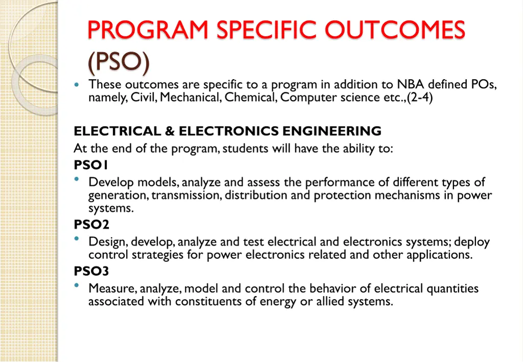 program specific outcomes pso these outcomes