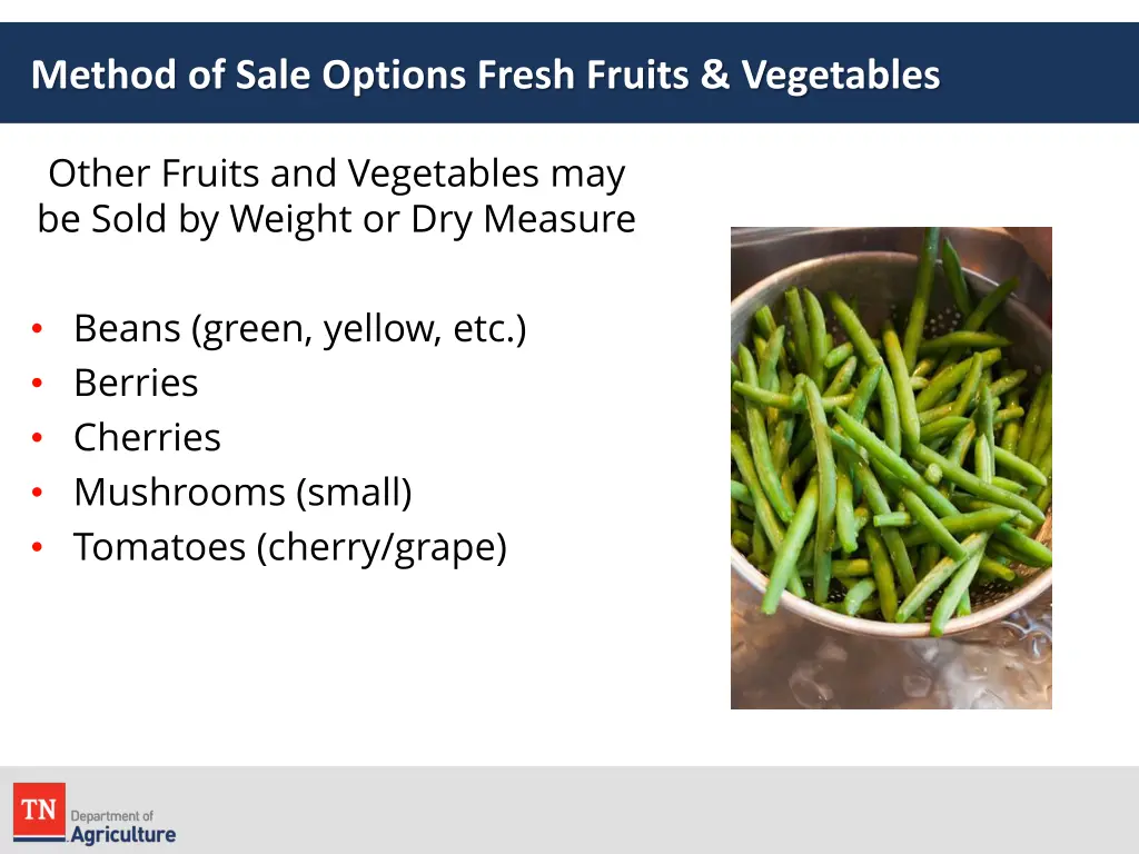 method of sale options fresh fruits vegetables