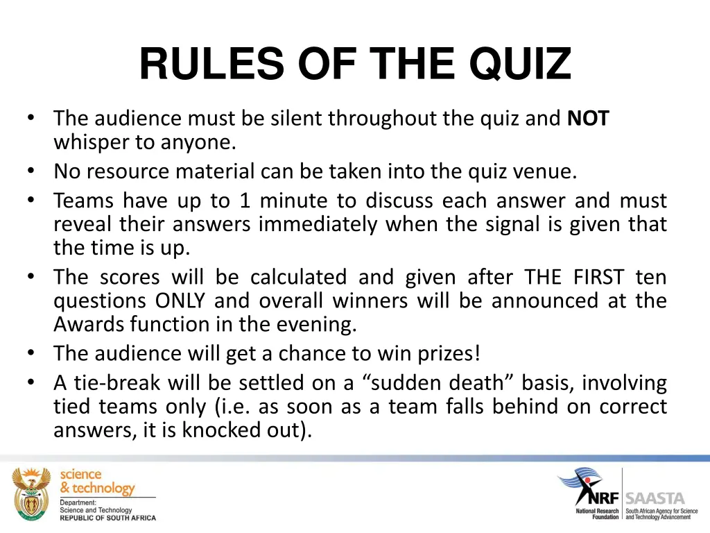 rules of the quiz