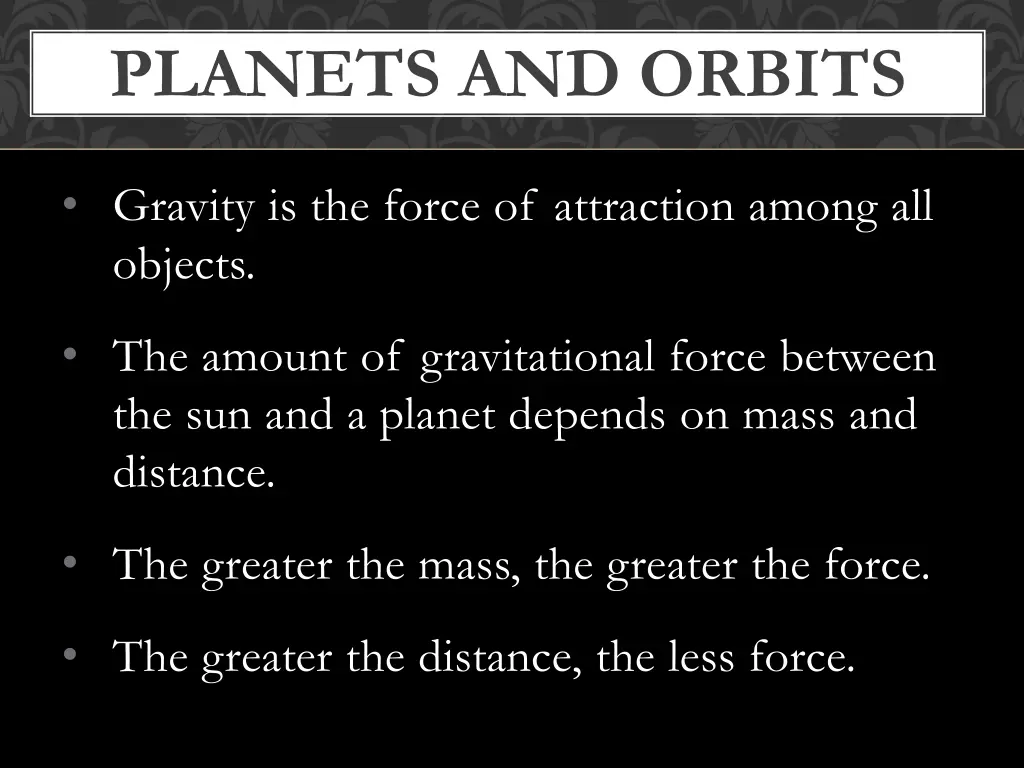 planets and orbits