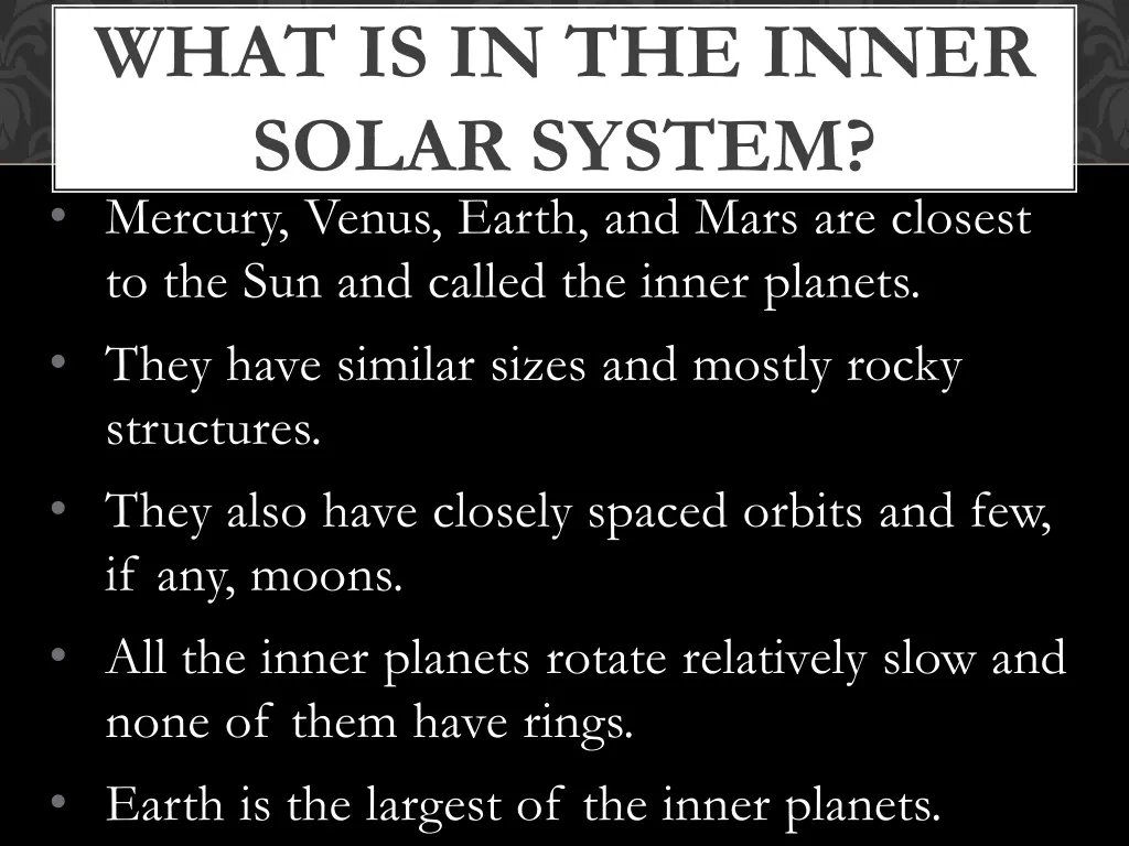 what is in the inner solar system