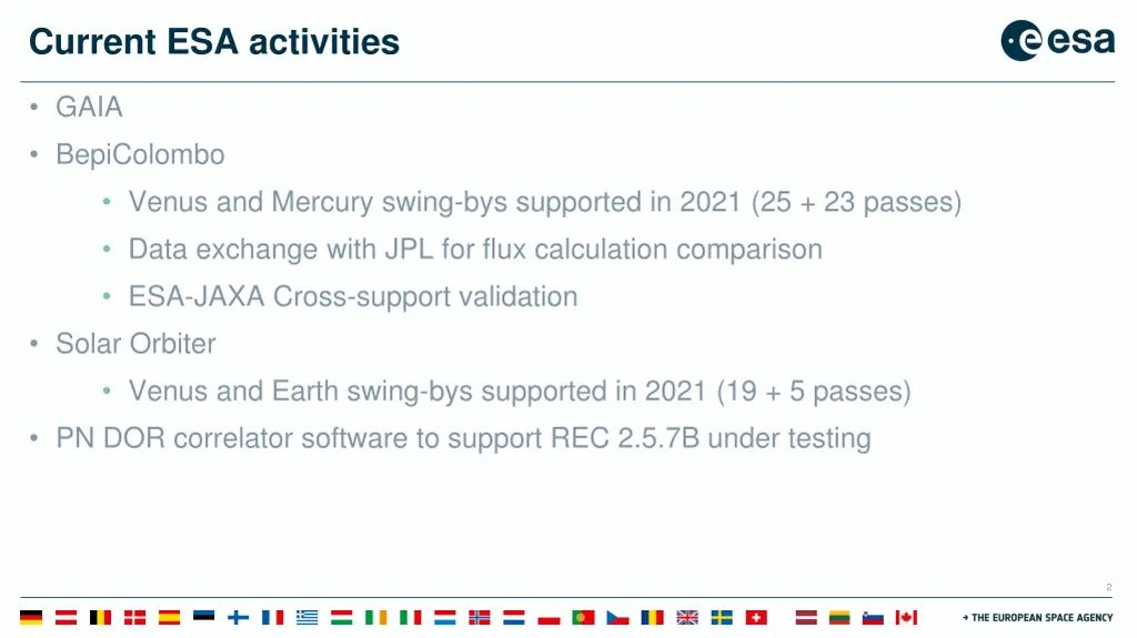 current esa activities