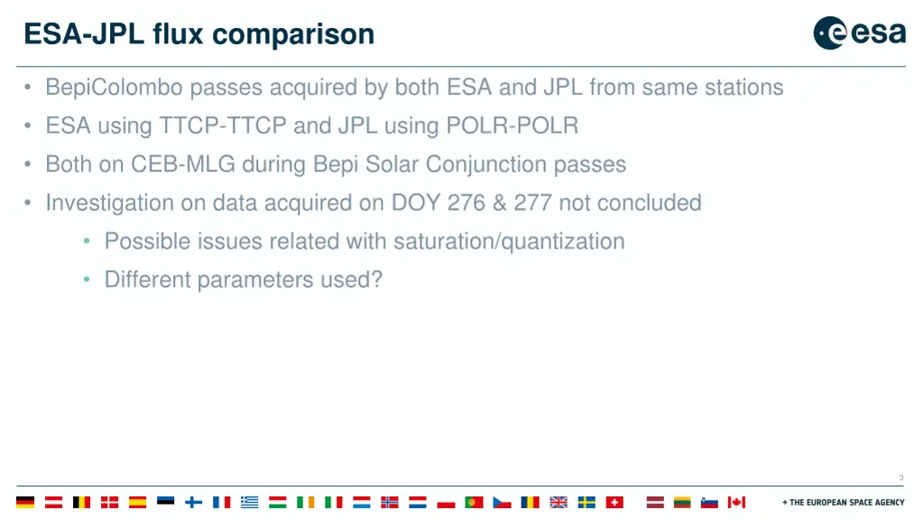 esa jpl flux comparison