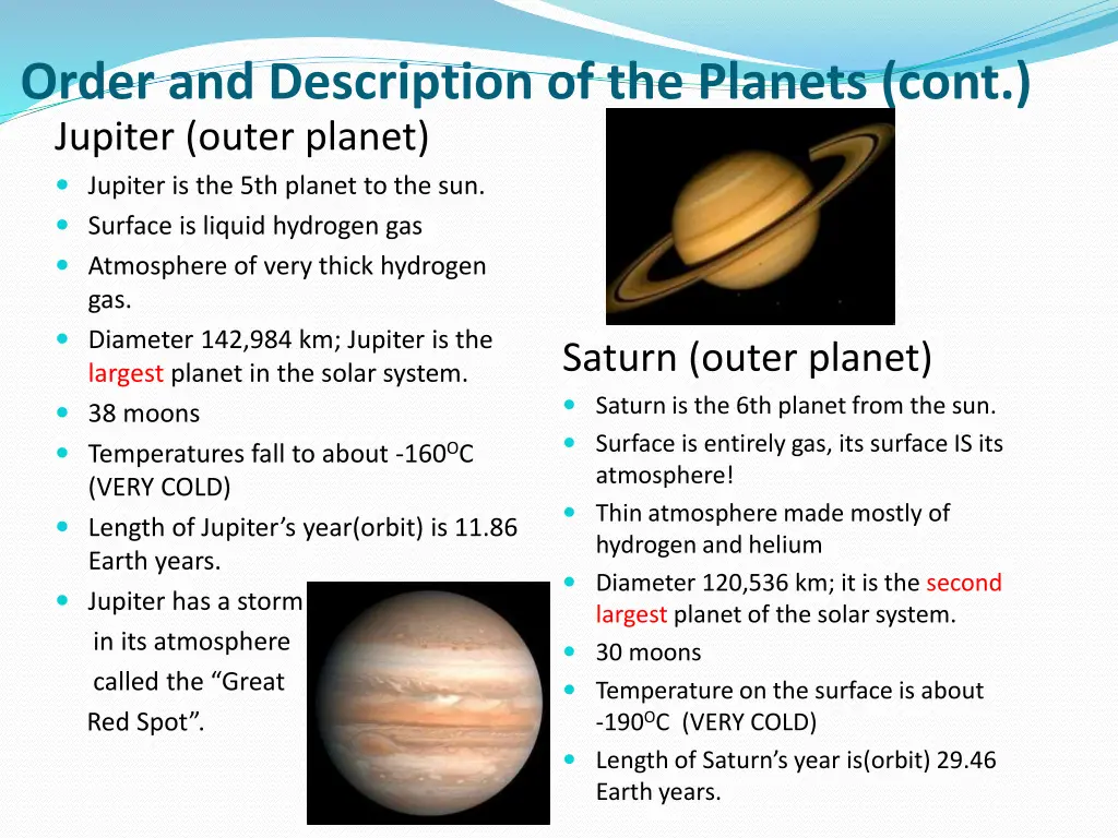 order and description of the planets cont jupiter