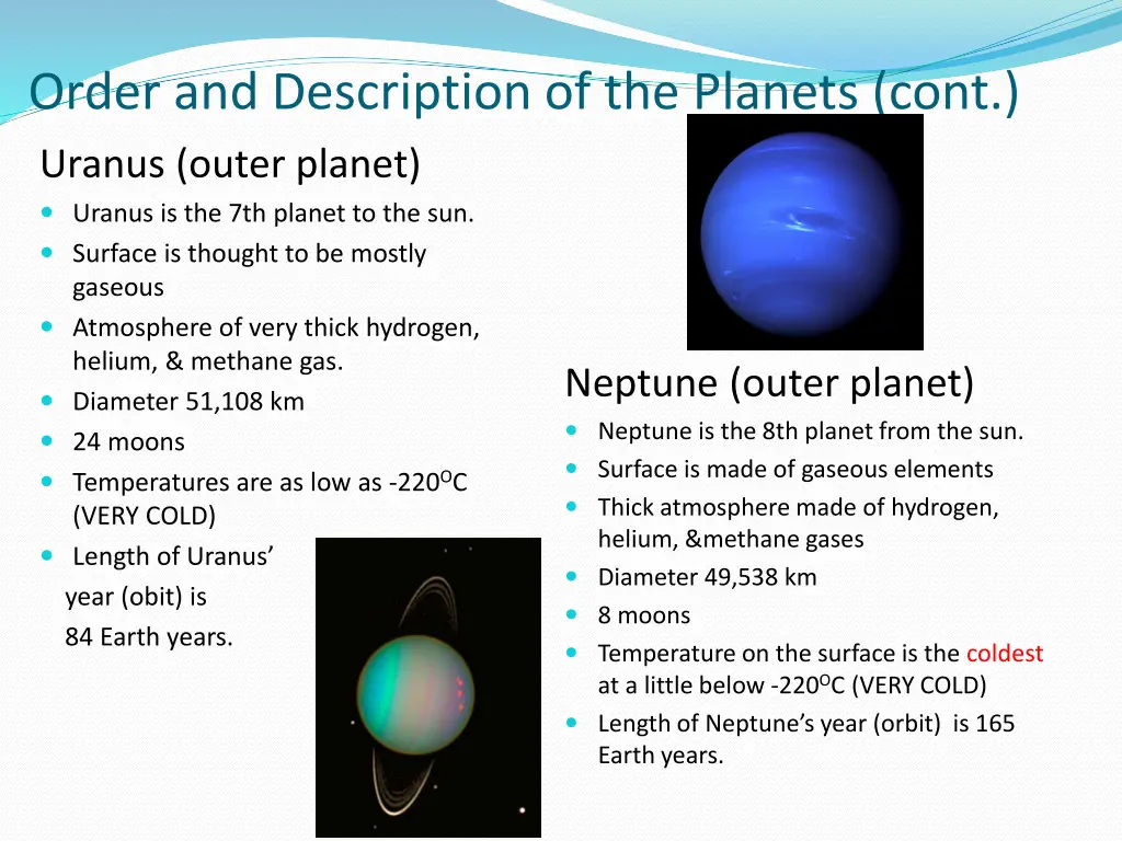 order and description of the planets cont uranus