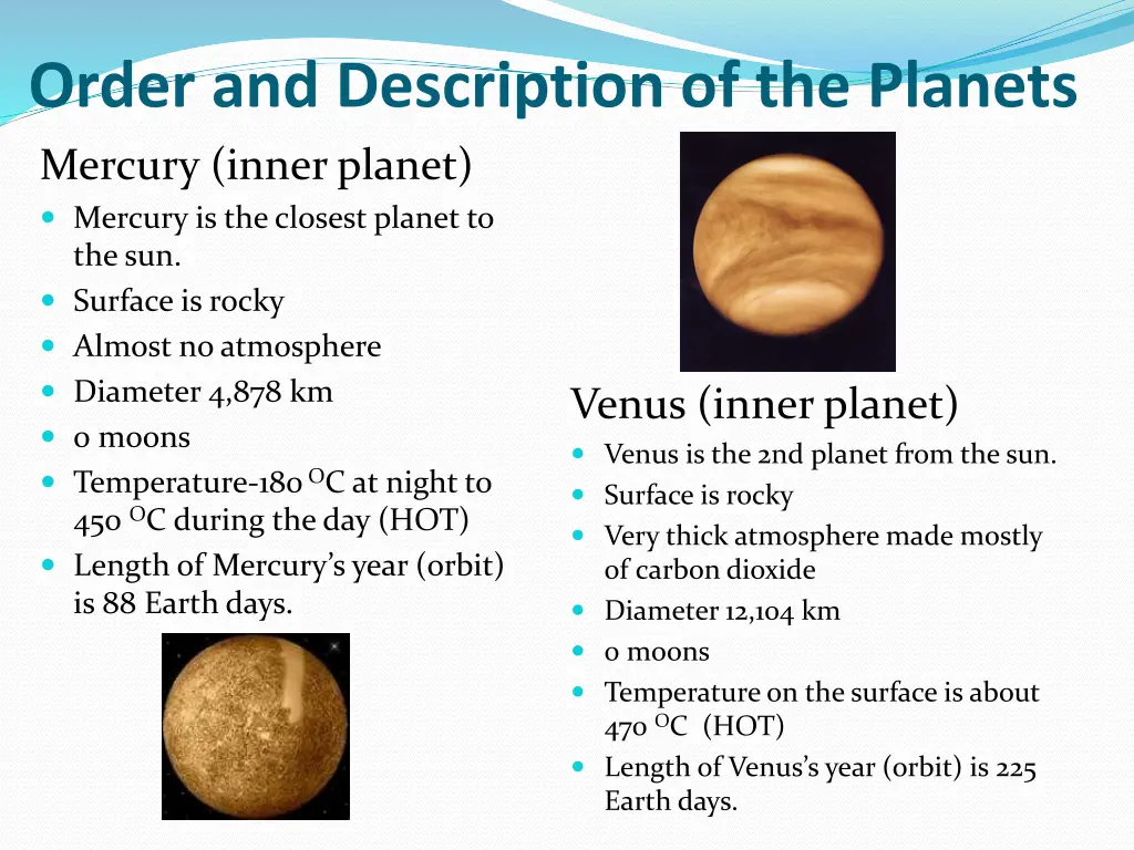 order and description of the planets mercury