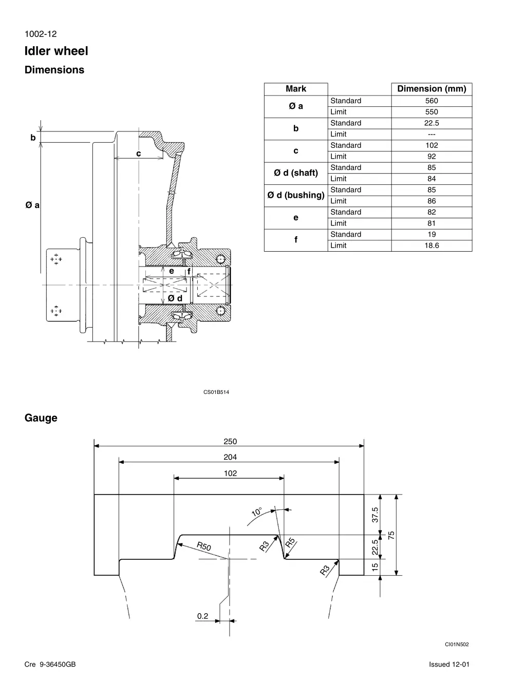 1002 12 idler wheel dimensions