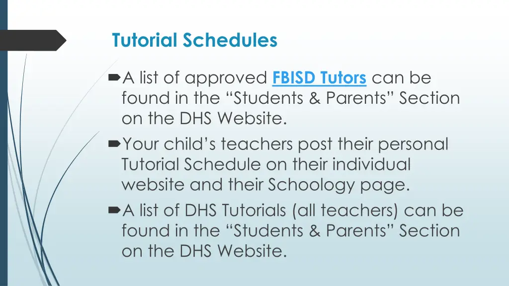 tutorial schedules