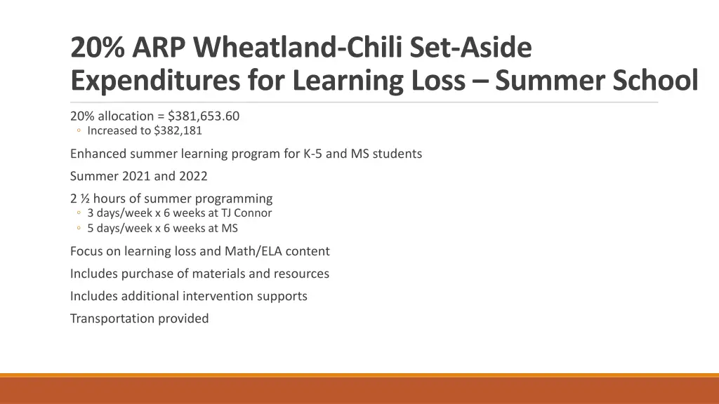 20 arp wheatland chili set aside expenditures