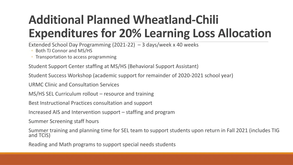 additional planned wheatland chili expenditures