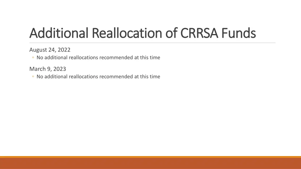 additional reallocation of crrsa funds additional