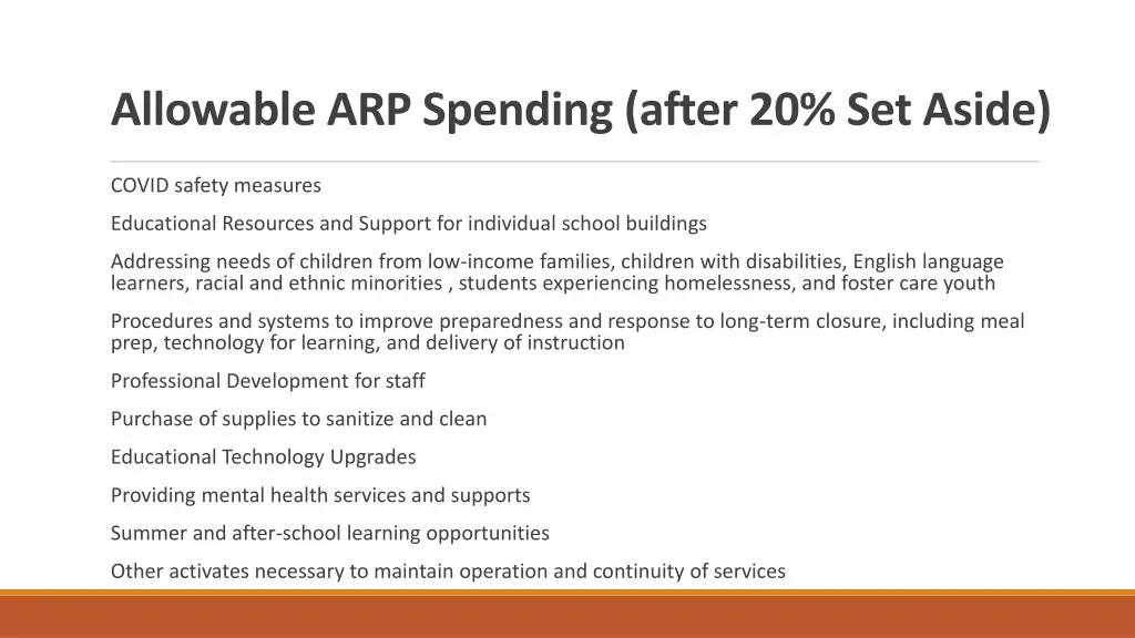 allowable arp spending after 20 set aside