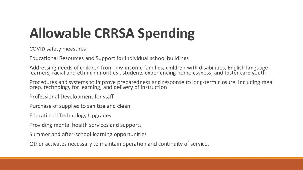 allowable crrsa spending