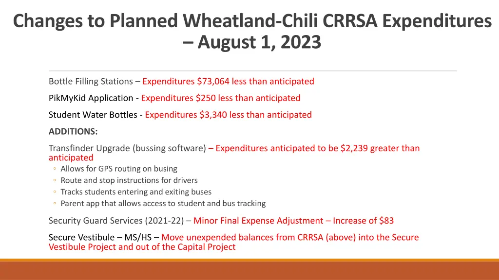 changes to planned wheatland chili crrsa 1