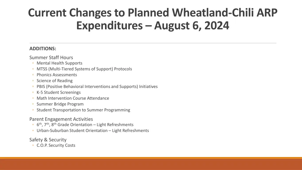 current changes to planned wheatland chili