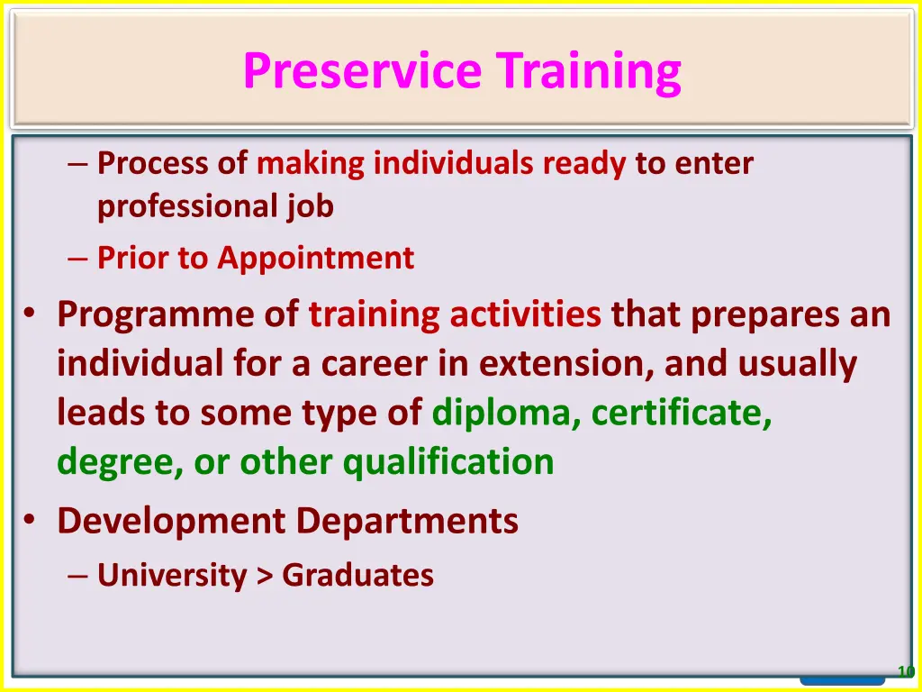 preservice training