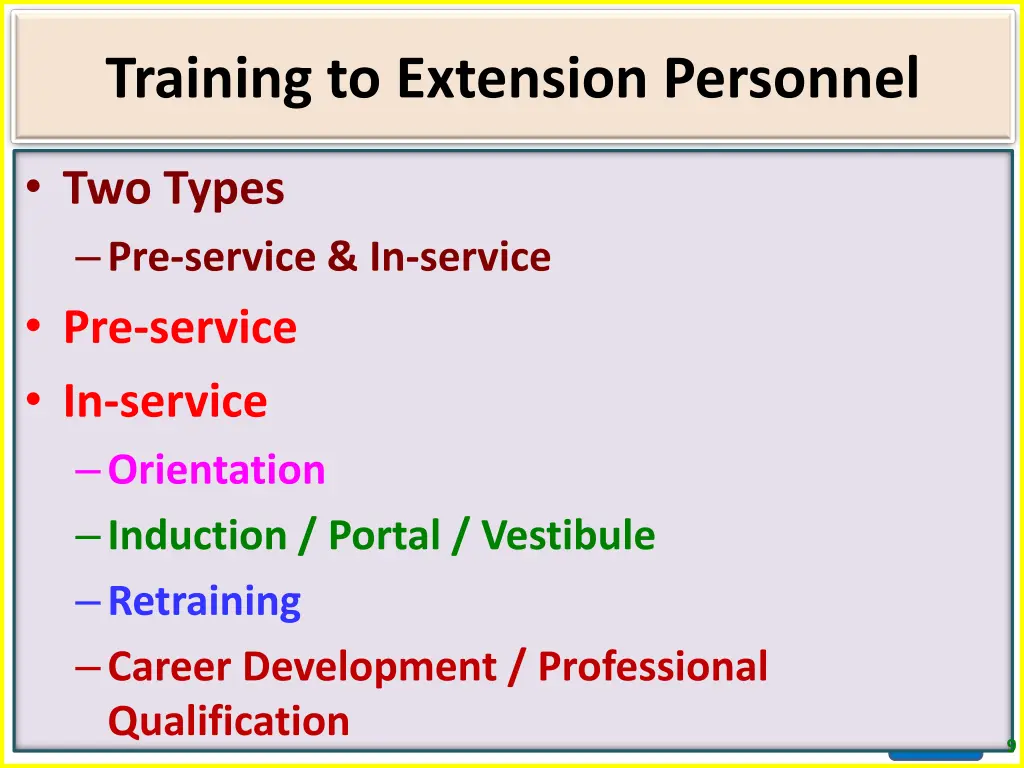 training to extension personnel