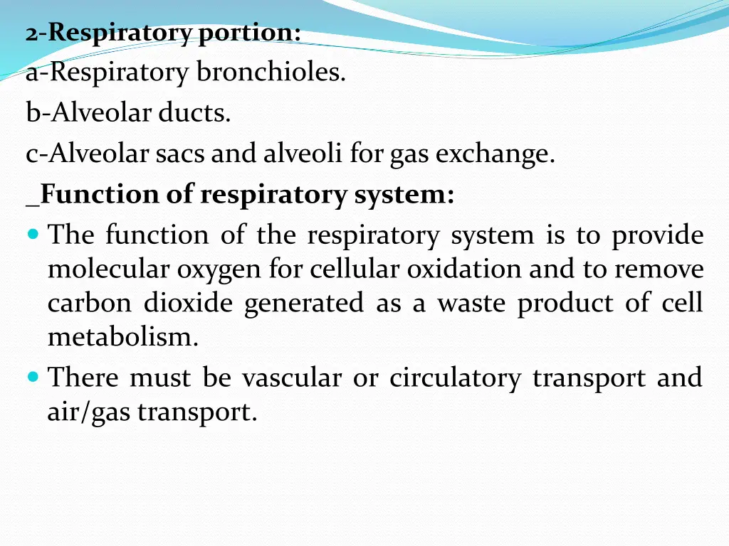 2 respiratory portion a respiratory bronchioles