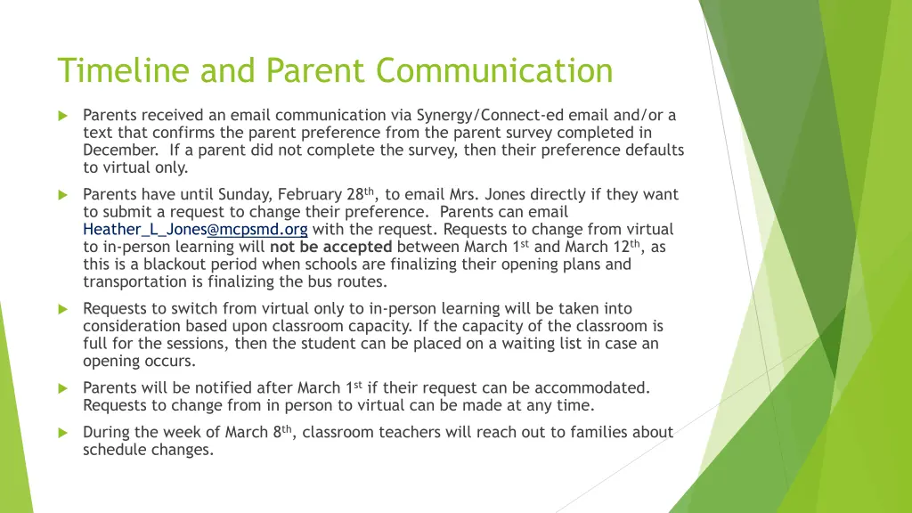 timeline and parent communication