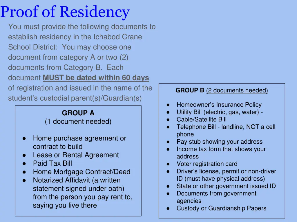 proof of residency you must provide the following