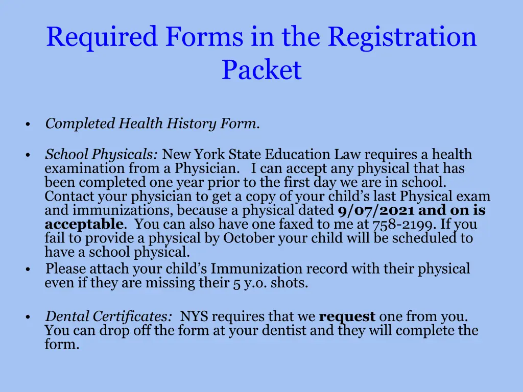 required forms in the registration packet