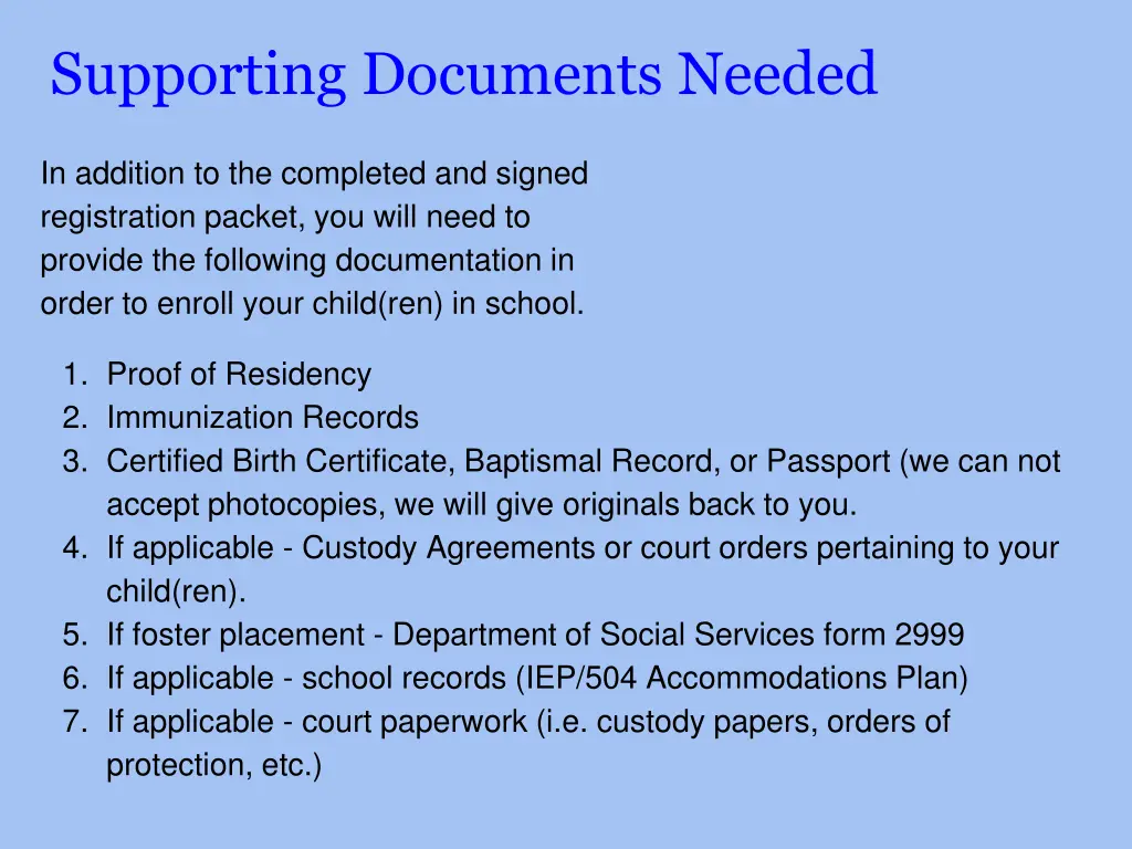 supporting documents needed