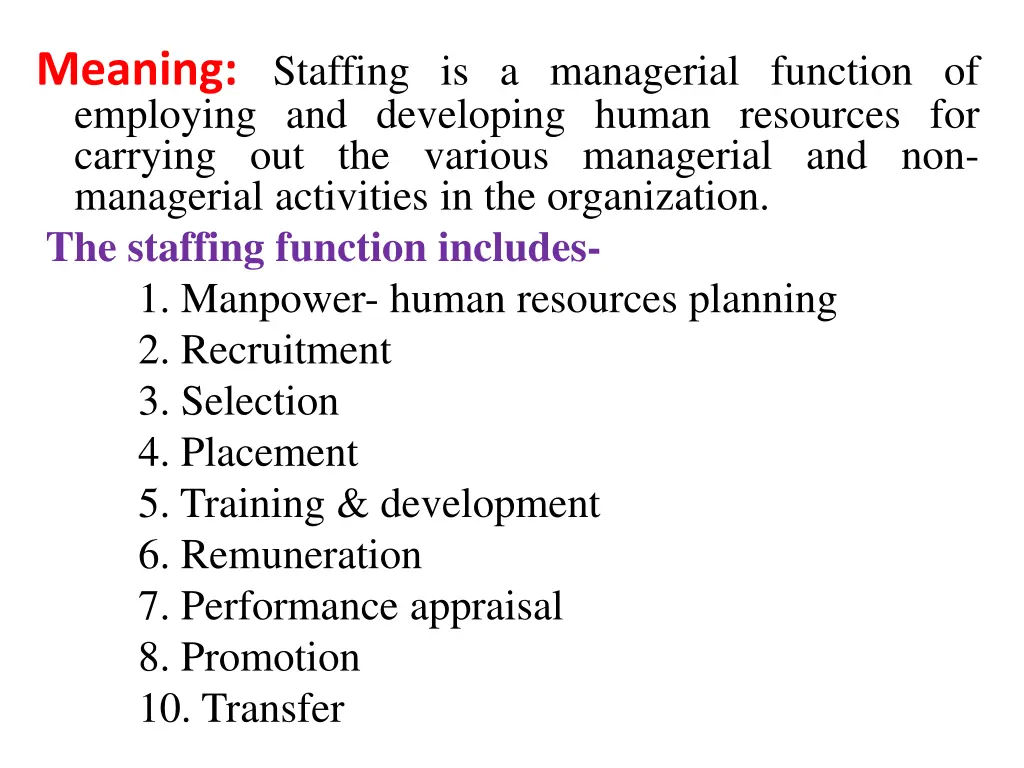 meaning staffing is a managerial function