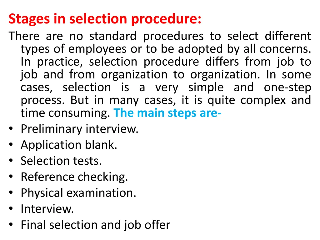 stages in selection procedure there