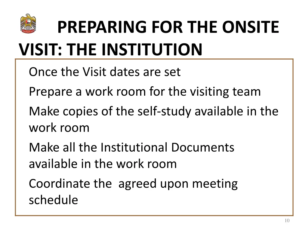 preparing for the onsite visit the institution 1