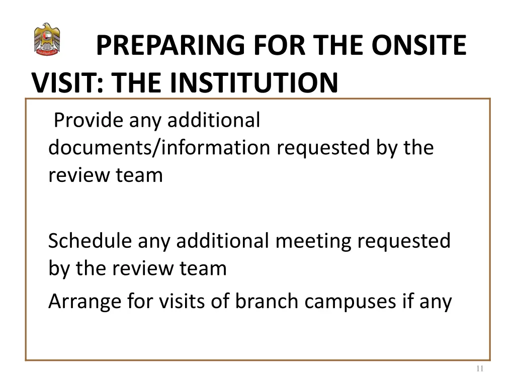 preparing for the onsite visit the institution 2