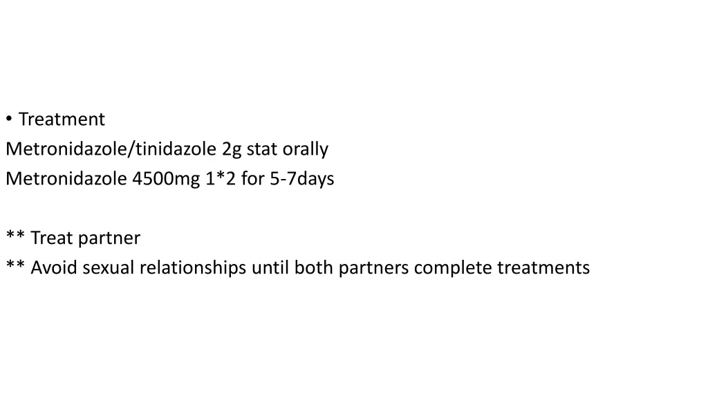 treatment metronidazole tinidazole 2g stat orally