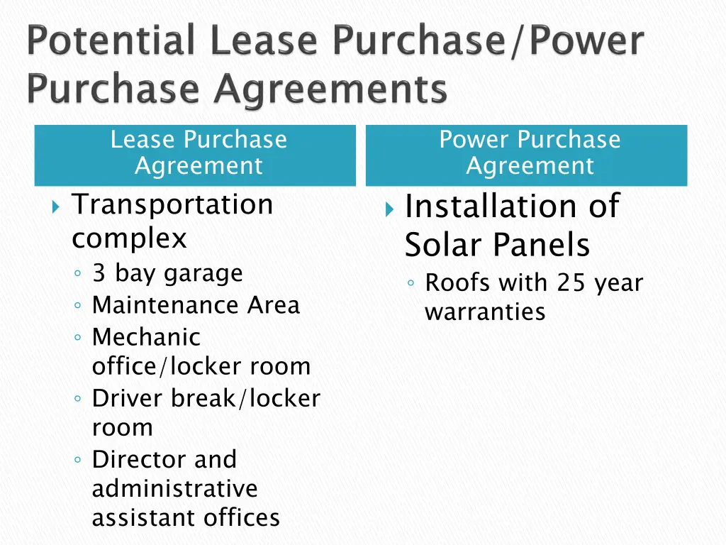 lease purchase agreement transportation complex