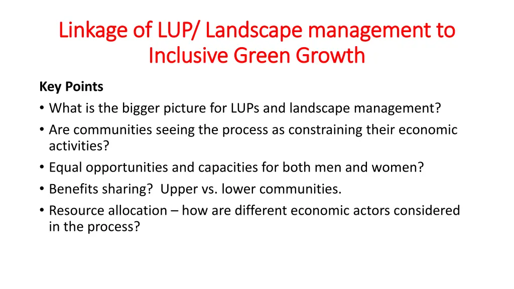 linkage of lup landscape management to linkage