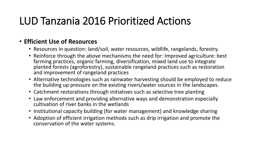 lud tanzania 2016 prioritized actions 2