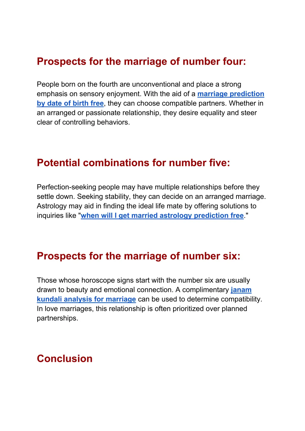 prospects for the marriage of number four