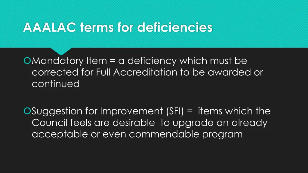 aaalac terms for deficiencies